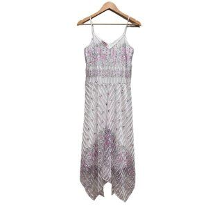 Diamonds Run Vintage Dress White Floral Sleeveles Size 8 M/L